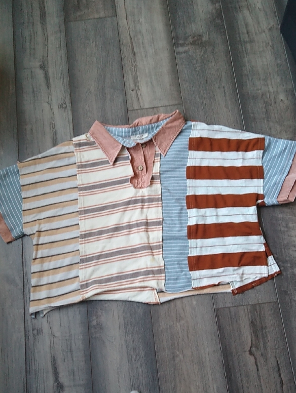 Oli & Hali Patchwork Striped Polo in Rust, Light Blue & Cream